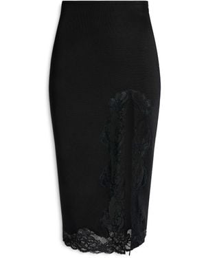Balmain Knit Midi Skirt With Lace - Black