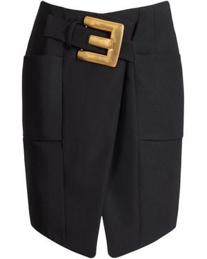Balmain Belted Grain De Poudre Skirt - Black