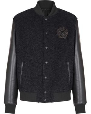 Balmain Varsity Tweed And Faux Leather Jacket - Blue