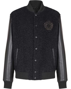 Balmain Varsity Tweed And Faux Leather Jacket - Blue