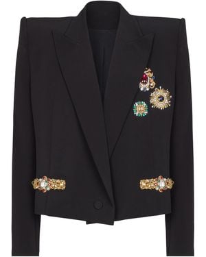 Balmain Cropped Embroidered Jacket - Black