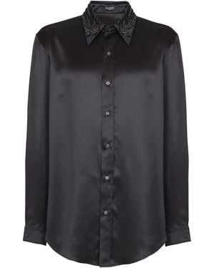 Balmain Silk Shirt With Crystals - Blue
