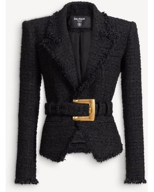 Balmain Belted Tweed Jacket - Black
