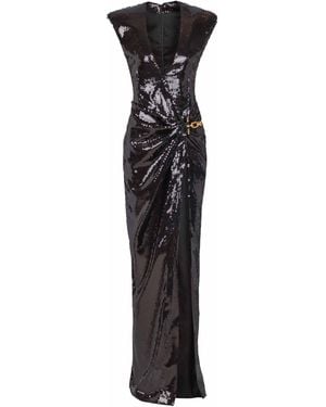 Balmain Long Draped Sequin Dress With Embellished Detail - Black