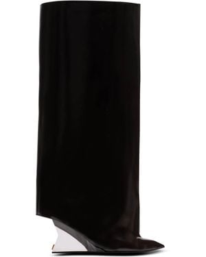 Balmain Wedge Calfskin Leather Boots - Black