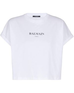 Balmain Cropped T-Shirt With Print - White