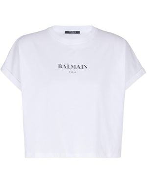 Balmain Cropped T-Shirt With Print - White