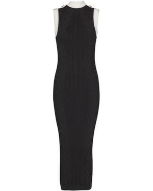 Balmain Long Two-Tone Cable-Knit Dress - Black