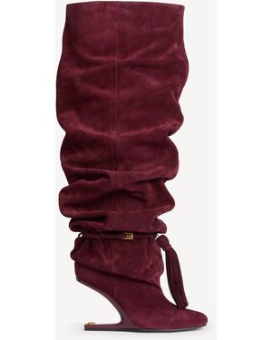 Balmain No Wedge Suede Leather Thigh-High Boots With Tassel - Red