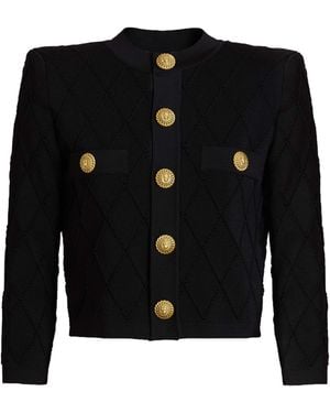 Balmain Cropped Knit Cardigan - Black
