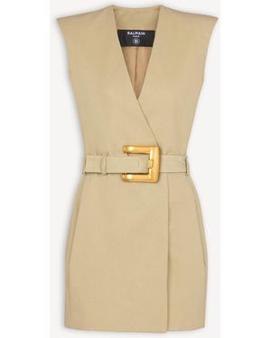 Balmain Short Belted Gabardine Dress - Natural