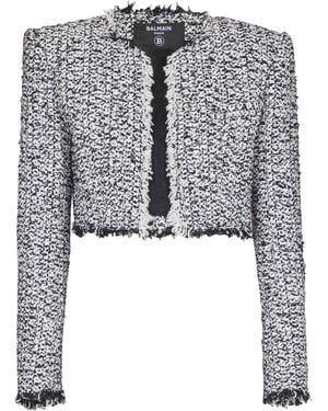 Balmain Cropped Tweed Jacket - Gray