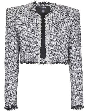 Balmain Cropped Tweed Jacket - Gray