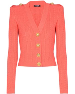 Balmain Long-Sleeved Cable-Knit Cardigan - Red