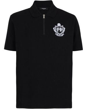 Balmain Short-Sleeved University Emblem Polo - Black