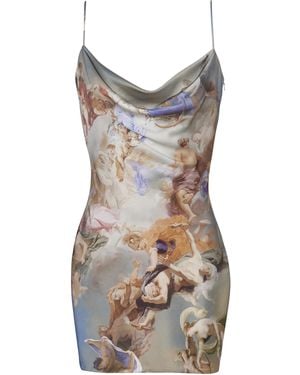 Balmain Sky Printed Satin Babydoll Dress - Multicolor