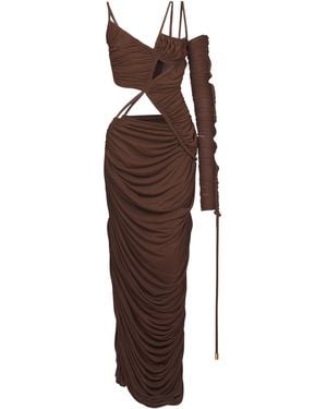 Balmain Asymmetric Draped Jersey Maxi Dress - Brown