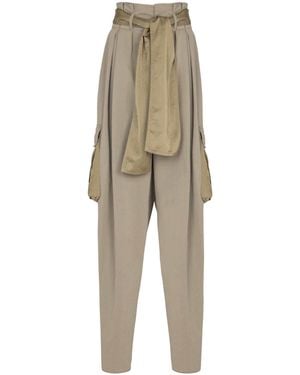 Balmain Cotton Twill High-Waisted Pants - Natural