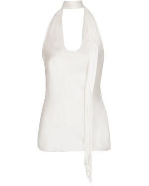Balmain Backless Fringed Satin Top - White