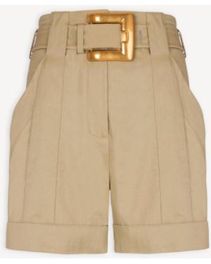 Balmain Cotton Gabardine Shorts With Belt - Natural