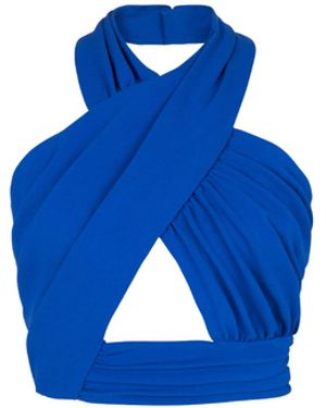 Balmain Electric Draped Halterneck Cropped Top - Blue