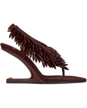 Balmain No Wedge Beaded Suede Sandals - Brown