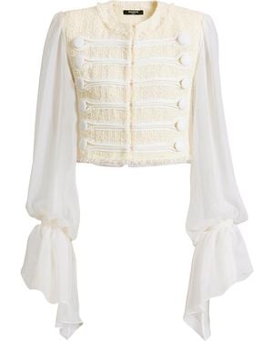 Balmain Cropped Tweed And Muslin Jacket - White