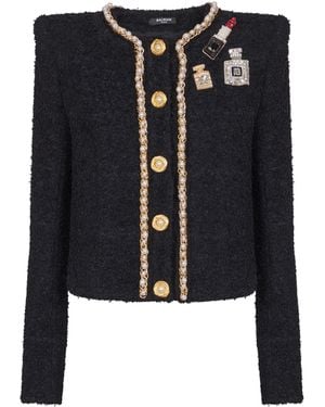Balmain Patches Pearls Chains Detail Jacket - Black