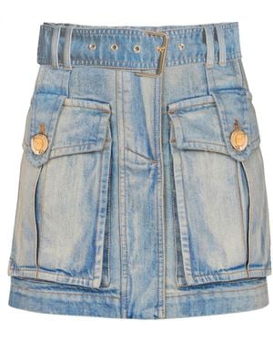 Balmain Denim Skirt With Pockets - Blue