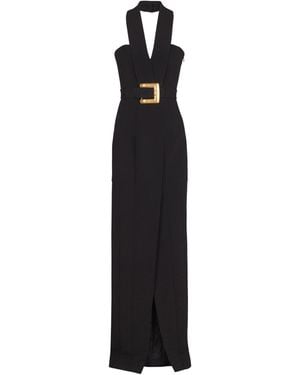 Balmain Long Crepe Dress With Belt - Black