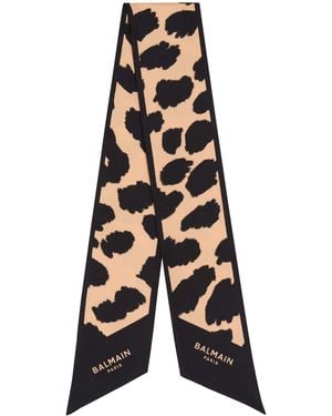 Balmain Leopard Print Silk Bandana - White