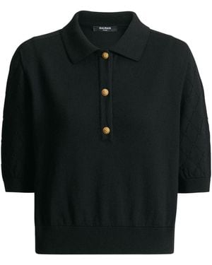 Balmain Knitted 3-Button Polo - Black