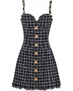 Balmain Tweed Dress With Chain Straps - Blue