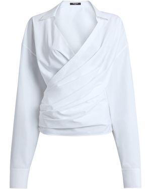 Balmain Draped Cotton Poplin Shirt - Blue
