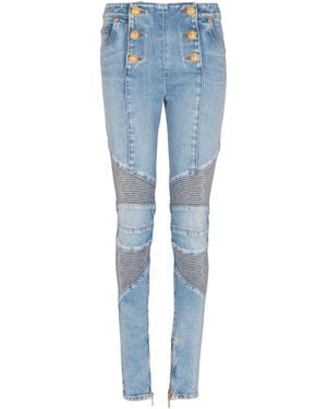 Balmain Six-Button Raw Edge Denim Biker - Blue