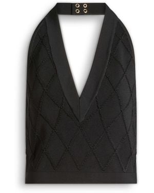 Balmain Quilted Knit Halterneck Top - Black