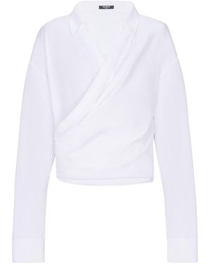 Balmain Draped Cotton Poplin Shirt - White