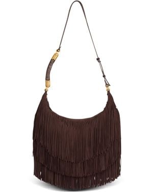 Balmain Ébène Hobo Large Fringed Suede Bag - Brown