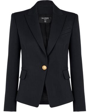 Balmain One-Button Wool Blazer - Blue