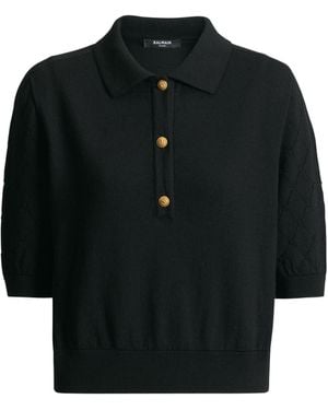 Balmain Knitted 3-Button Polo - Black