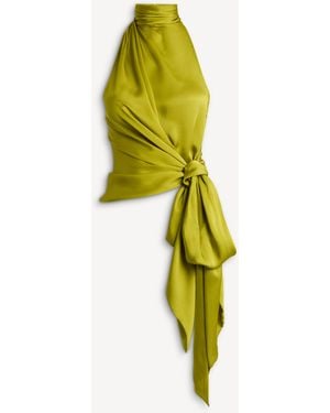Balmain Open-Back Silk Chiffon Top - Yellow