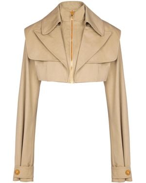 Balmain Cropped Gabardine Jacket - Brown