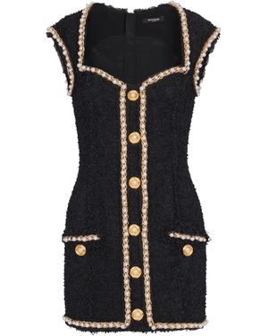 Balmain Tweed Dress With Pearl Trim - Black