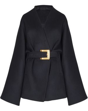 Balmain Short Wool Wrap Coat - Blue