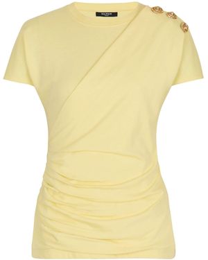 Balmain Draped T-Shirt With Buttons - Yellow