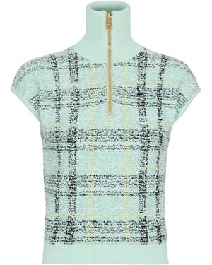 Balmain Sleeveless Plaid Tweed Top - Blue