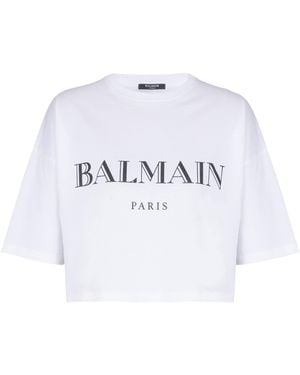 Balmain Boxy Cropped T-Shirt With Print - White