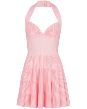 Balmain Textured Knit Halterneck A-Line Dress - Pink
