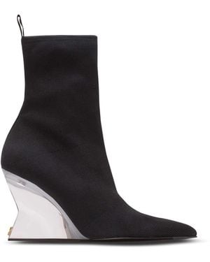 Balmain Wedge Knit Ankle Boots - Black