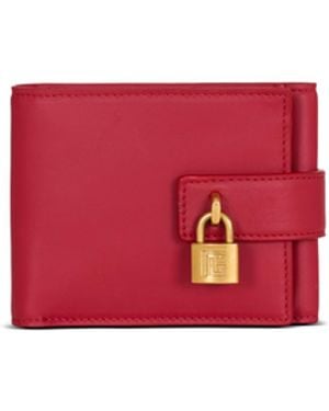Balmain Pulse Trifold Smooth Leather Wallet - Red